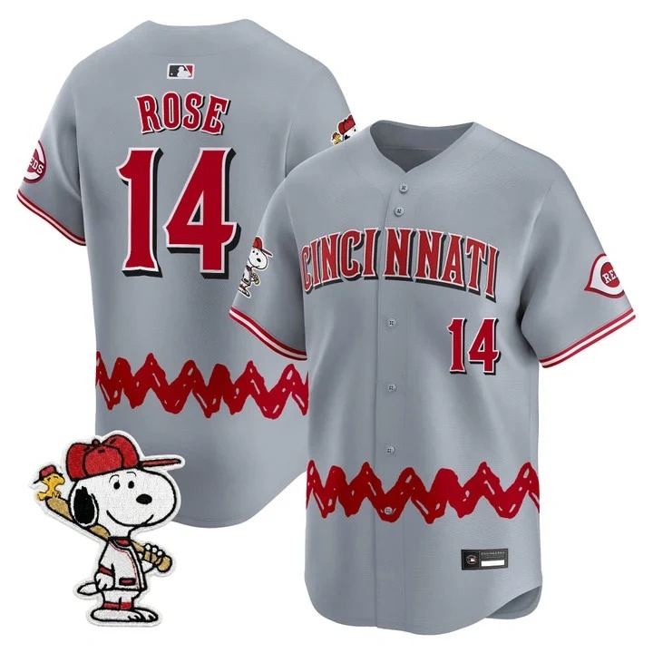 Men's Cincinnati Reds x Peanuts Vapor Premier Limited Jersey GRAY#14 PETE ROSE