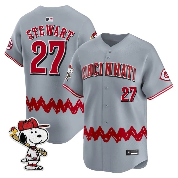 Men's Cincinnati Reds x Peanuts Vapor Premier Limited Jersey GRAY#27 SAL STEWART