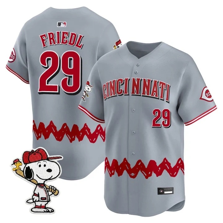 Men's Cincinnati Reds x Peanuts Vapor Premier Limited Jersey GRAY#29 TJ FRIEDL