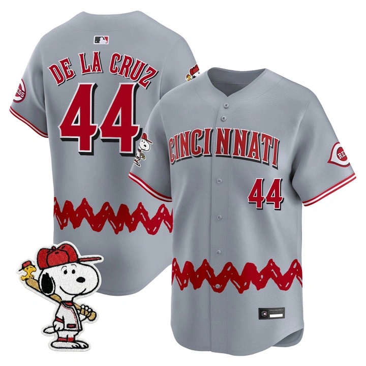 Men's Cincinnati Reds x Peanuts Vapor Premier Limited Jersey GRAY#44 ELLY DE LA CRUZ