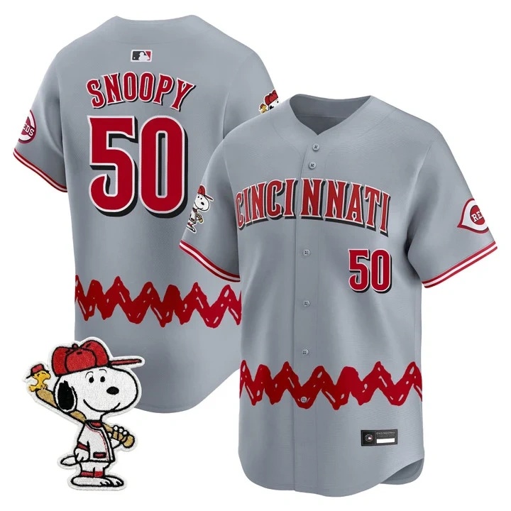 Men's Cincinnati Reds x Peanuts Vapor Premier Limited Jersey GRAY#50 SNOOPY