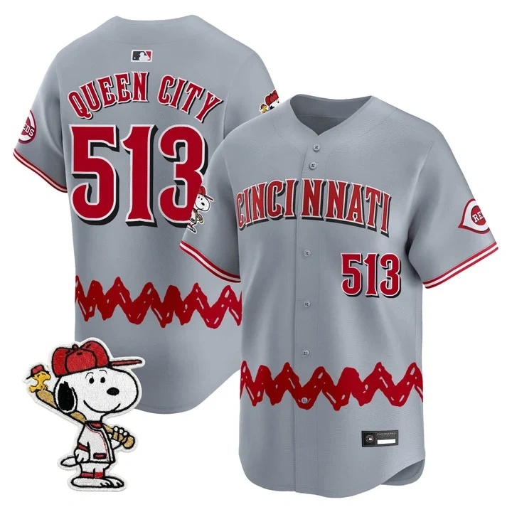Men's Cincinnati Reds x Peanuts Vapor Premier Limited Jersey GRAY#513 QUEEN CITY