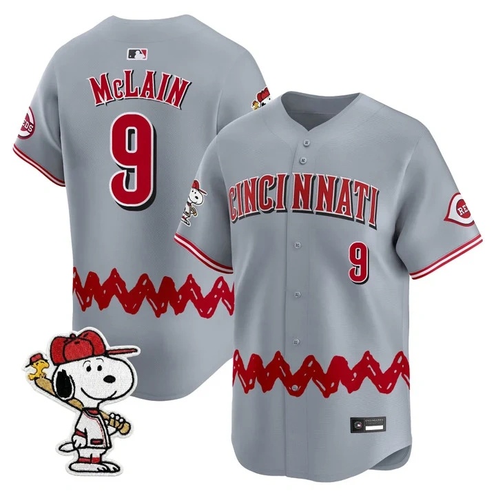 Men's Cincinnati Reds x Peanuts Vapor Premier Limited Jersey GRAY#9 MATT MCLAIN