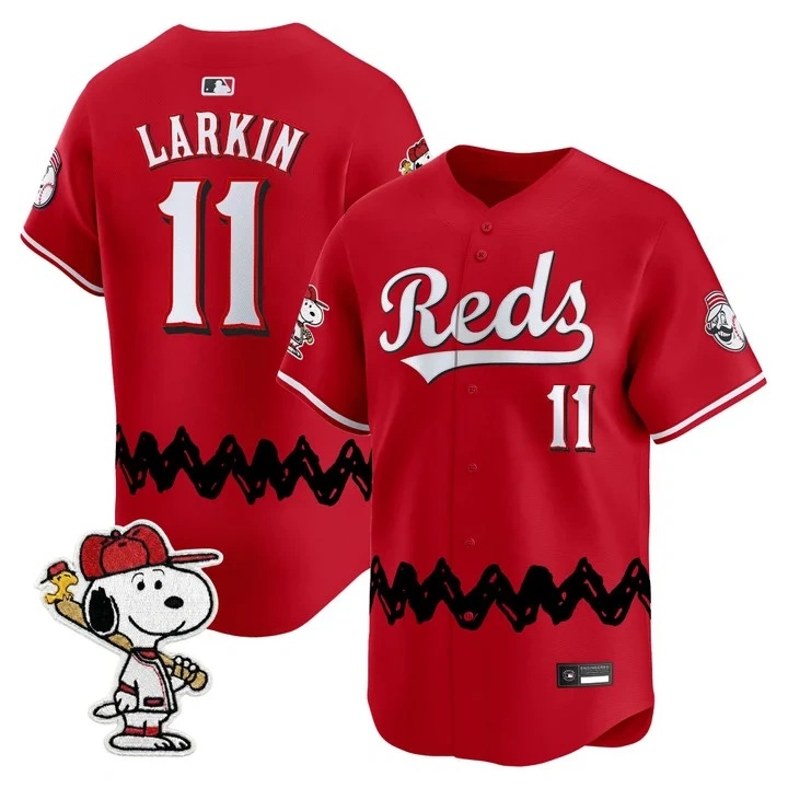 Men's Cincinnati Reds x Peanuts Vapor Premier Limited Jersey RED#11 BARRY LARKIN