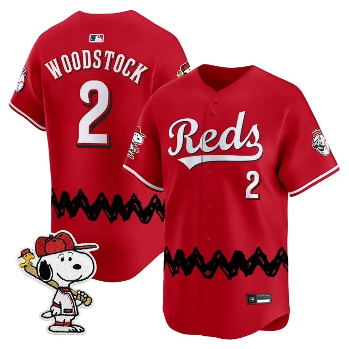 Men's Cincinnati Reds x Peanuts Vapor Premier Limited Jersey RED#2 WOODSTOCK