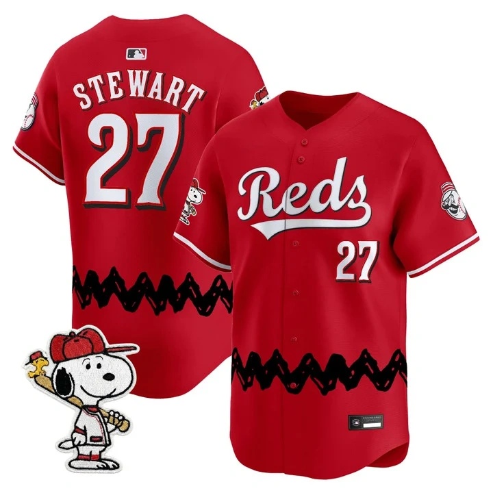Men's Cincinnati Reds x Peanuts Vapor Premier Limited Jersey RED#27 SAL STEWART