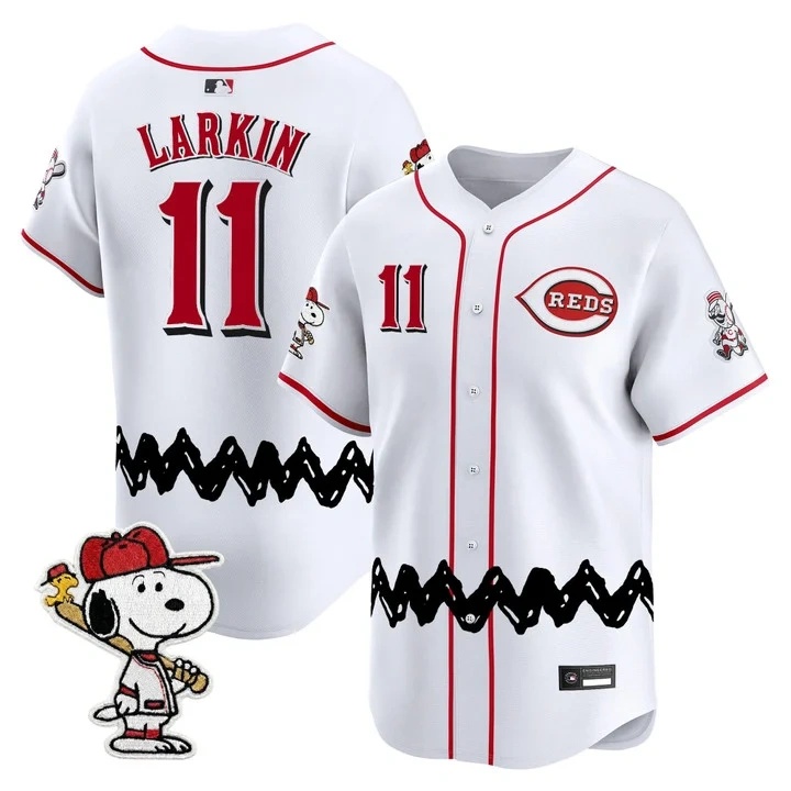 Men's Cincinnati Reds x Peanuts Vapor Premier Limited Jersey WHITE#11 BARRY LARKIN
