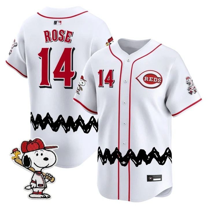 Men's Cincinnati Reds x Peanuts Vapor Premier Limited Jersey WHITE#14 PETE ROSE