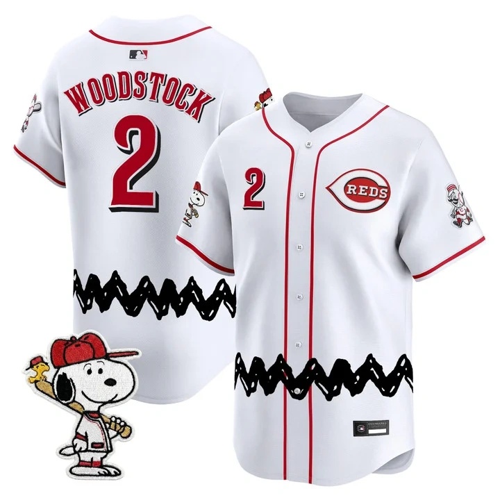 Men's Cincinnati Reds x Peanuts Vapor Premier Limited Jersey WHITE#2 WOODSTOCK