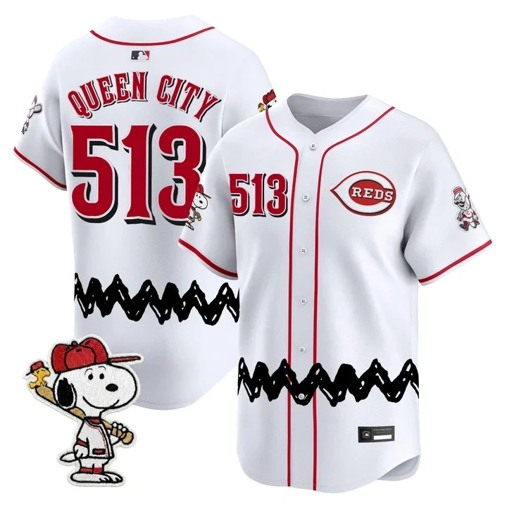 Men's Cincinnati Reds x Peanuts Vapor Premier Limited Jersey WHITE#513 QUEEN CITY