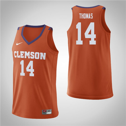 Men's Clemson Tigers #14 Elijah Thomas College Basketball Replica Jersey Orange