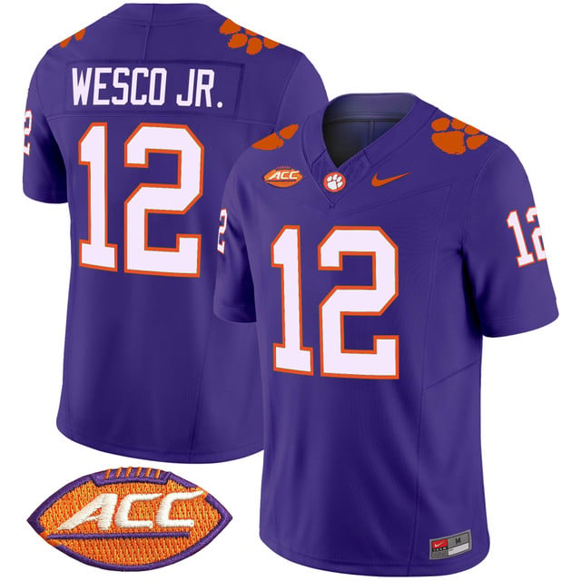 Men's Clemson Tigers 2025 Vapor Limited Jersey purple #12 Bryant Wesco Jr.