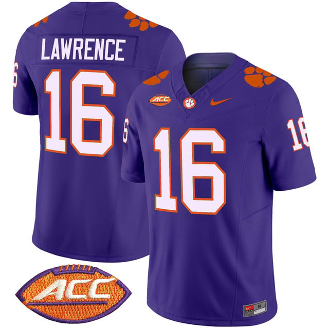 Men's Clemson Tigers 2025 Vapor Limited Jersey purple #16 Trevor Lawrence