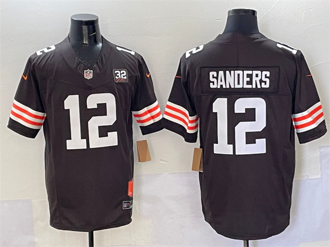Men's Cleveland Browns #12 Shedeur Sanders Brown 2025 Draft F.U.S.E. With Jim Brown Memorial & Home Patch Vapor Limited Football Stitched Jersey