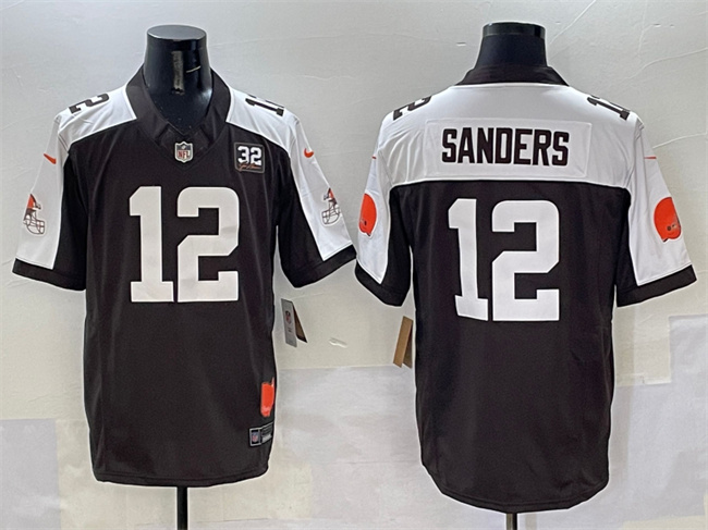 Men's Cleveland Browns #12 Shedeur Sanders Brown White 2025 Draft F.U.S.E. With Jim Brown Memorial & Home Patch Vapor Limited Football Stitched Jersey