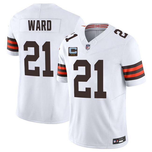Men's Cleveland Browns #21 Denzel Ward White 2025 F.U.S.E. With 2-Star C Patch Vapor Limited Stitched Football Jersey