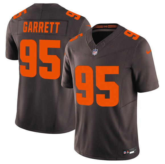 Men's Cleveland Browns #95 Myles Garrett Brown 2025 F.U.S.E. Alpha Dawg Limited Football Stitched Jersey