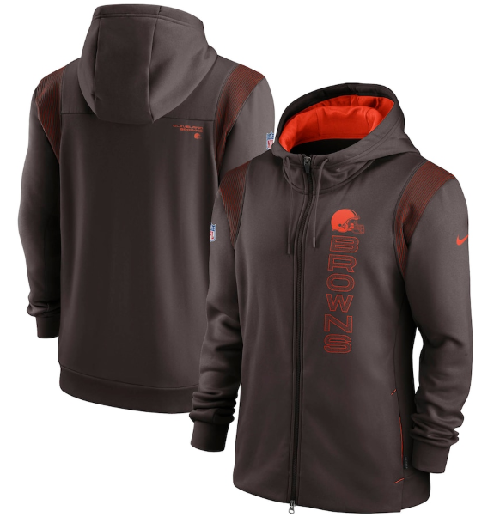 Men's Cleveland Browns 2021 Brown Sideline Team Performance Full-Zip Hoodie