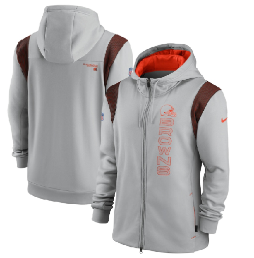 Men's Cleveland Browns 2021 Gray Sideline Team Performance Full-Zip Hoodie