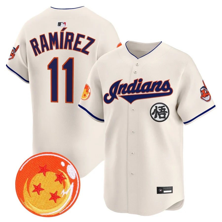 Men's Cleveland Indians x Dragon Ball Vapor Premier Limited Jersey cream #11 Jose Ramirez