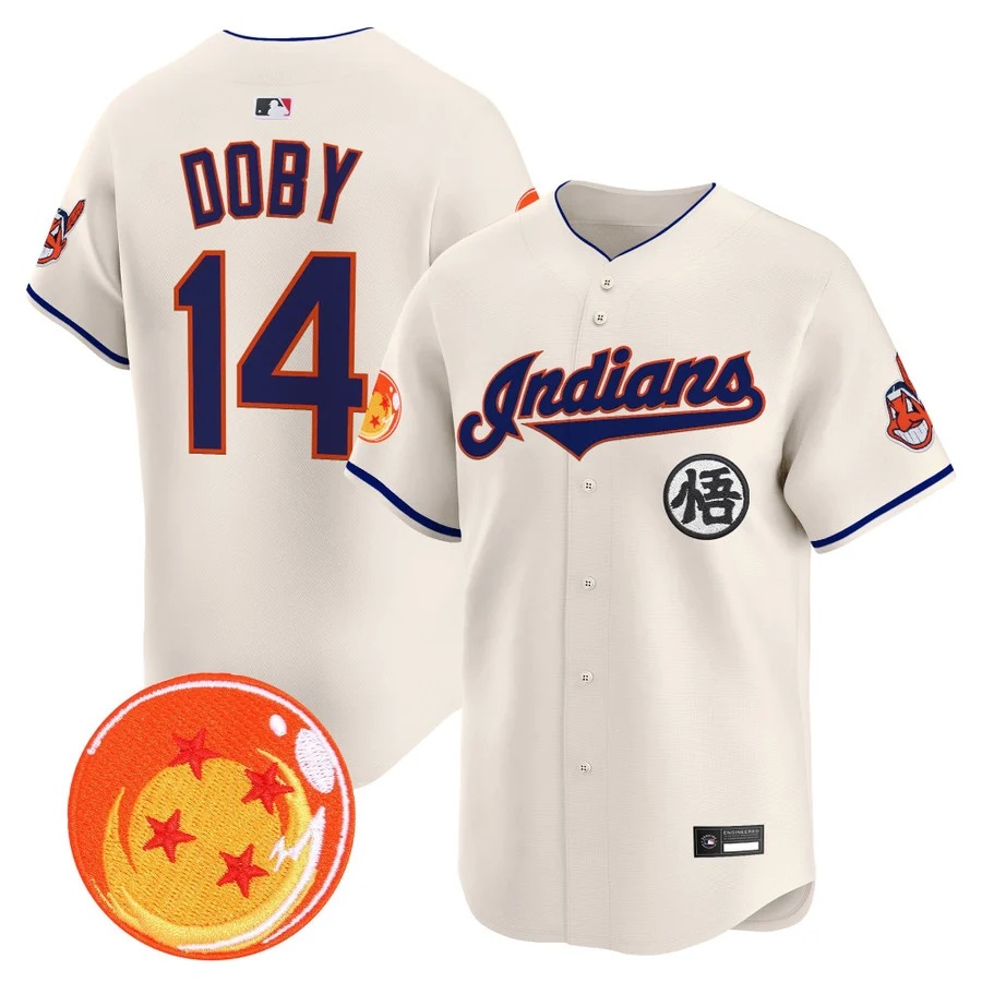 Men's Cleveland Indians x Dragon Ball Vapor Premier Limited Jersey cream #14 Larry Doby