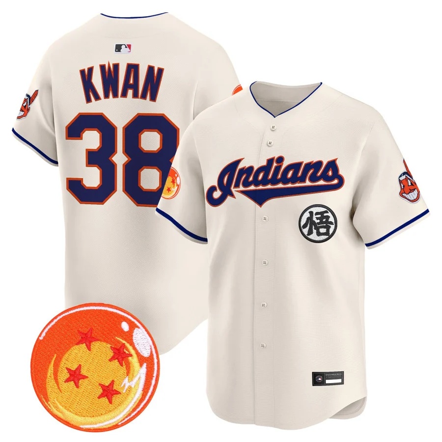 Men's Cleveland Indians x Dragon Ball Vapor Premier Limited Jersey cream #38 Steven Kwan