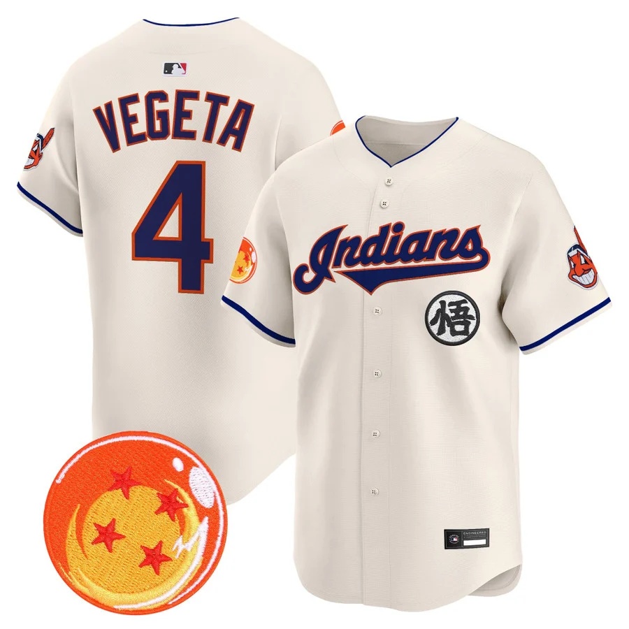 Men's Cleveland Indians x Dragon Ball Vapor Premier Limited Jersey cream #4 Vegeta