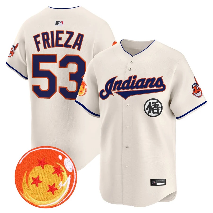 Men's Cleveland Indians x Dragon Ball Vapor Premier Limited Jersey cream #53 Frieza