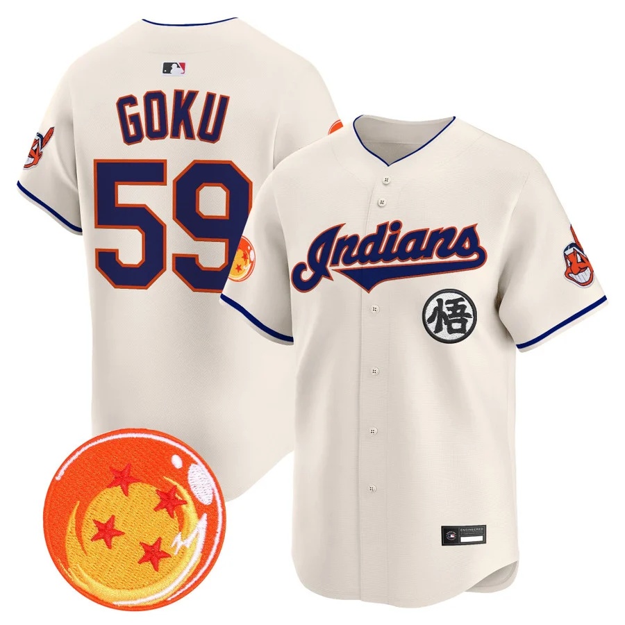 Men's Cleveland Indians x Dragon Ball Vapor Premier Limited Jersey cream #59 Son Goku