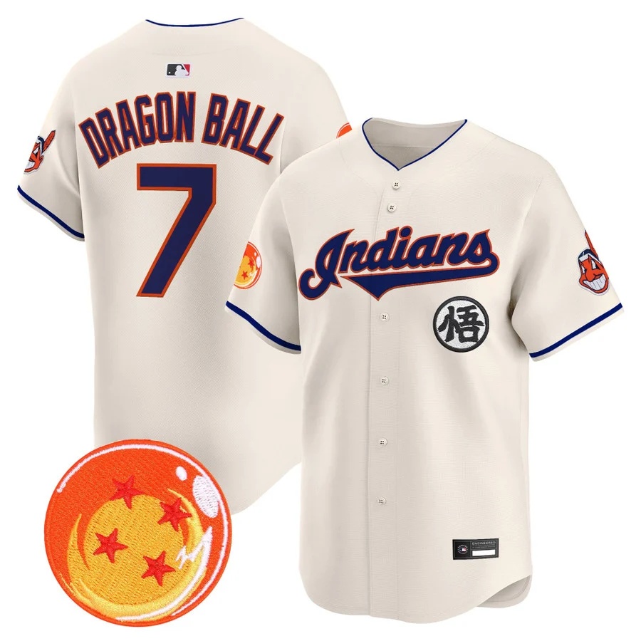Men's Cleveland Indians x Dragon Ball Vapor Premier Limited Jersey cream #7 Dragon Ball