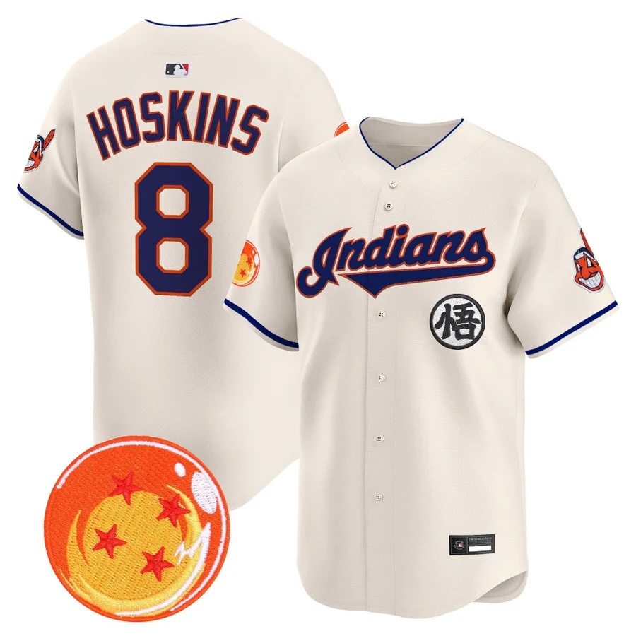 Men's Cleveland Indians x Dragon Ball Vapor Premier Limited Jersey cream #8 Rhys Hoskins