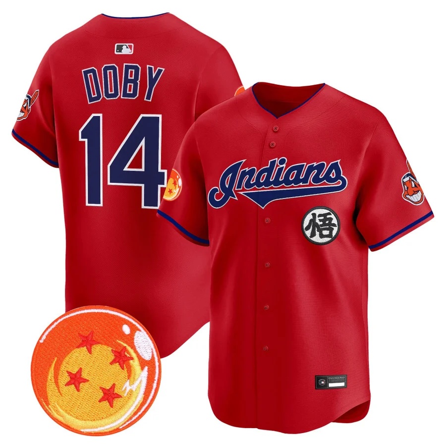 Men's Cleveland Indians x Dragon Ball Vapor Premier Limited Jersey red #14 Larry Doby