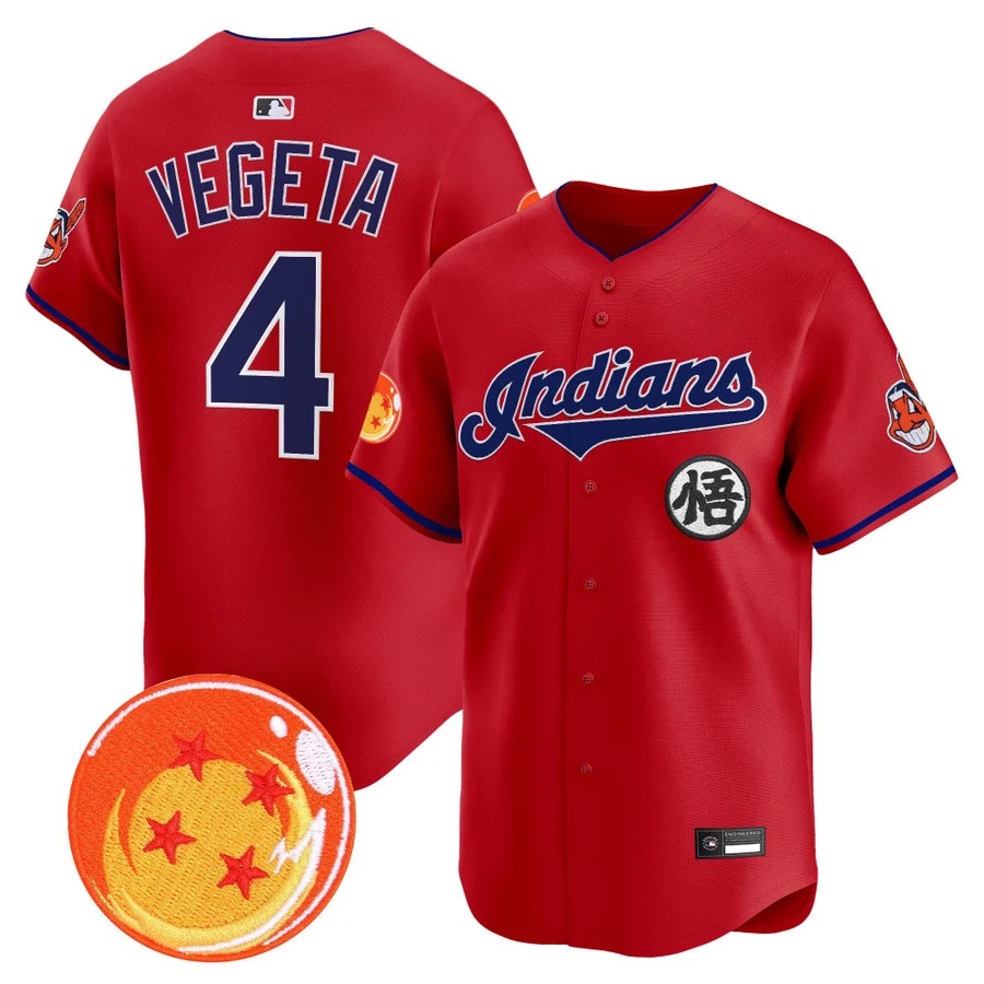Men's Cleveland Indians x Dragon Ball Vapor Premier Limited Jersey red #4 Vegeta