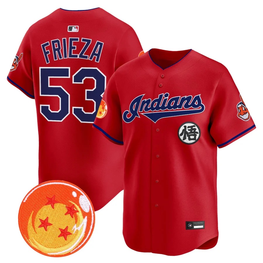 Men's Cleveland Indians x Dragon Ball Vapor Premier Limited Jersey red #53 Frieza