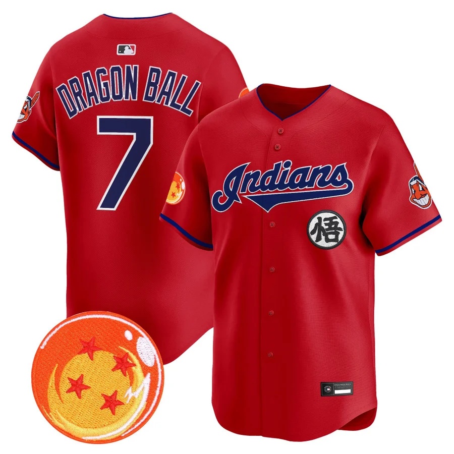 Men's Cleveland Indians x Dragon Ball Vapor Premier Limited Jersey red #7 Dragon Ball