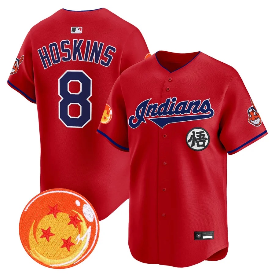 Men's Cleveland Indians x Dragon Ball Vapor Premier Limited Jersey red #8 Rhys Hoskins
