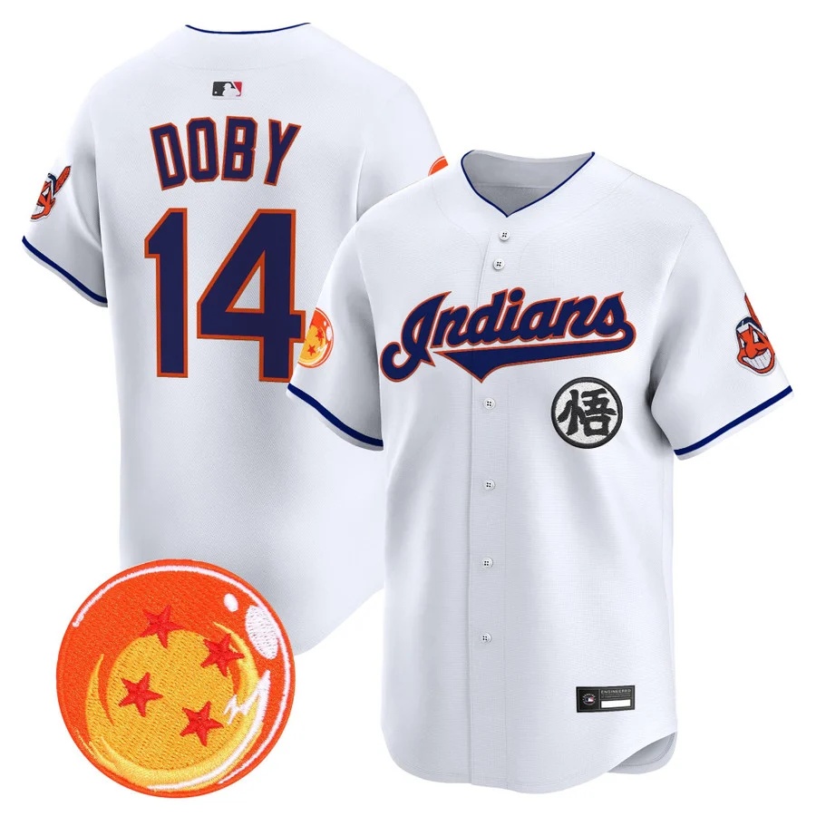 Men's Cleveland Indians x Dragon Ball Vapor Premier Limited Jersey white #14 Larry Doby
