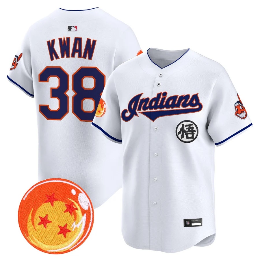 Men's Cleveland Indians x Dragon Ball Vapor Premier Limited Jersey white #38 Steven Kwan