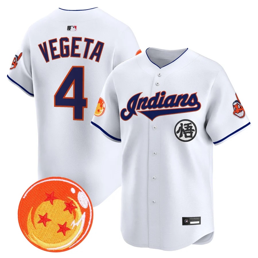 Men's Cleveland Indians x Dragon Ball Vapor Premier Limited Jersey white #4 Vegeta