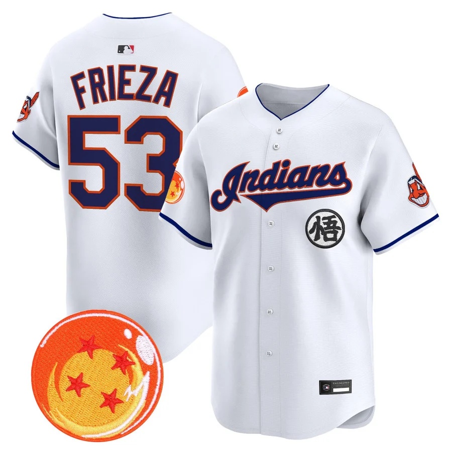 Men's Cleveland Indians x Dragon Ball Vapor Premier Limited Jersey white #53 Frieza