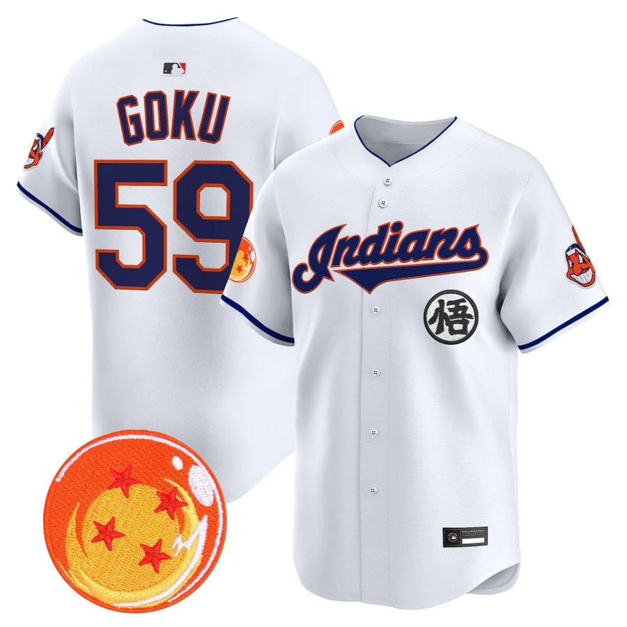 Men's Cleveland Indians x Dragon Ball Vapor Premier Limited Jersey white #59 Son Goku