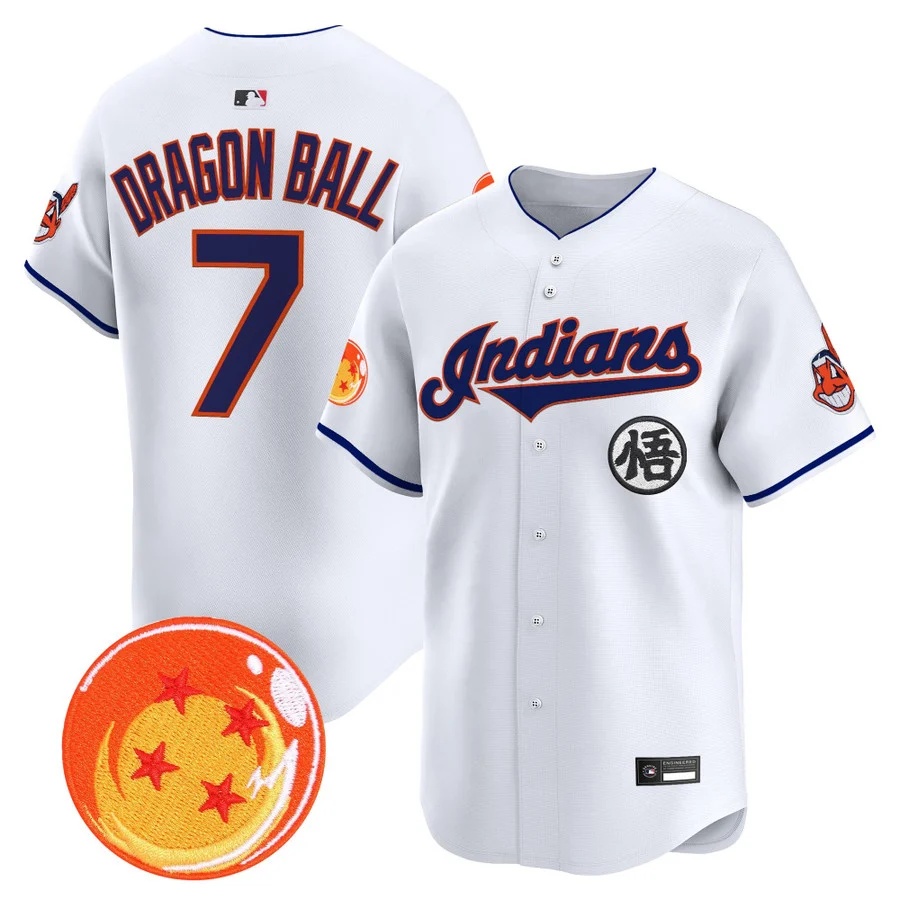 Men's Cleveland Indians x Dragon Ball Vapor Premier Limited Jersey white #7 Dragon Ball