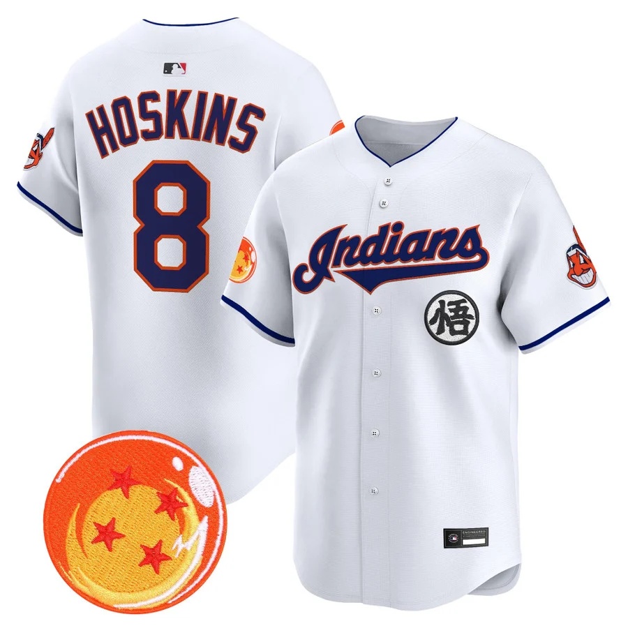 Men's Cleveland Indians x Dragon Ball Vapor Premier Limited Jersey white #8 Rhys Hoskins