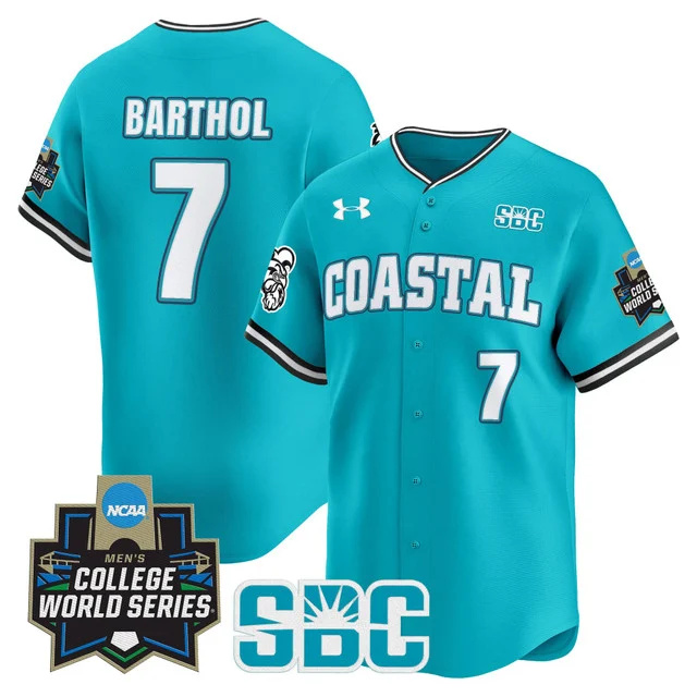 Men's Coastal Carolina Chanticleers 2025 World Series Vapor Premier Limited Jersey - All Stitched  Teal Blake Barthol