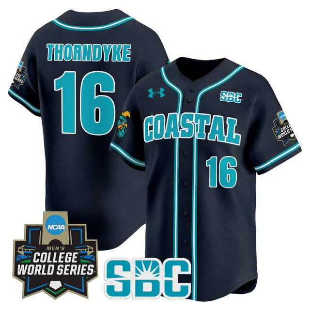 Men's Coastal Carolina Chanticleers 2025 World Series Vapor Premier Limited Jersey - All Stitched Navy  colby thorndyke