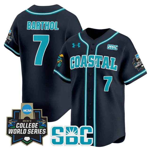 Men's Coastal Carolina Chanticleers 2025 World Series Vapor Premier Limited Jersey - All Stitched Navy blake barthol