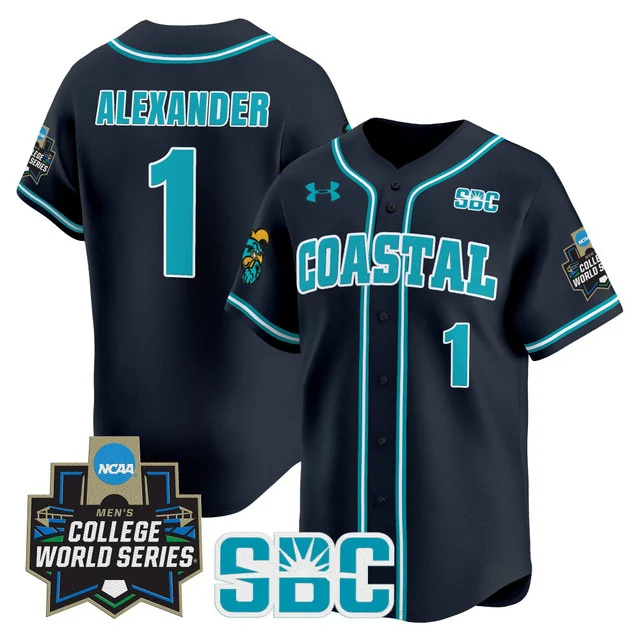 Men's Coastal Carolina Chanticleers 2025 World Series Vapor Premier Limited Jersey - All Stitched Navy sebastian alexander