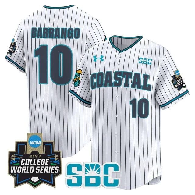 Men's Coastal Carolina Chanticleers 2025 World Series Vapor Premier Limited Jersey - All Stitched pinstripe  Ty Barrango