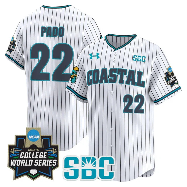 Men's Coastal Carolina Chanticleers 2025 World Series Vapor Premier Limited Jersey - All Stitched pinstripe blagen pado