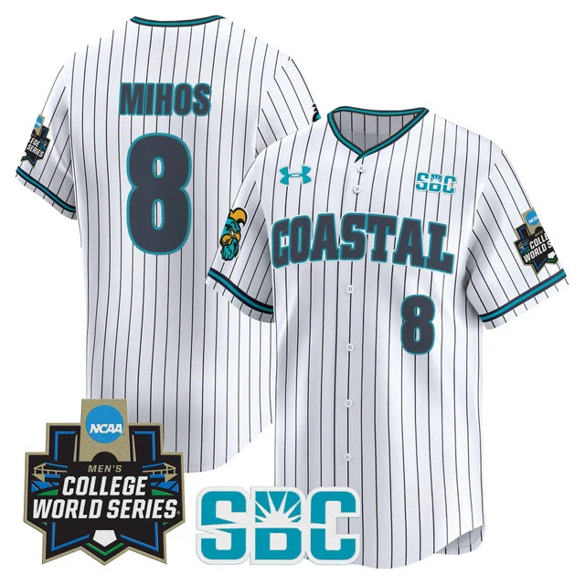 Men's Coastal Carolina Chanticleers 2025 World Series Vapor Premier Limited Jersey - All Stitched pinstripey  dean mihos